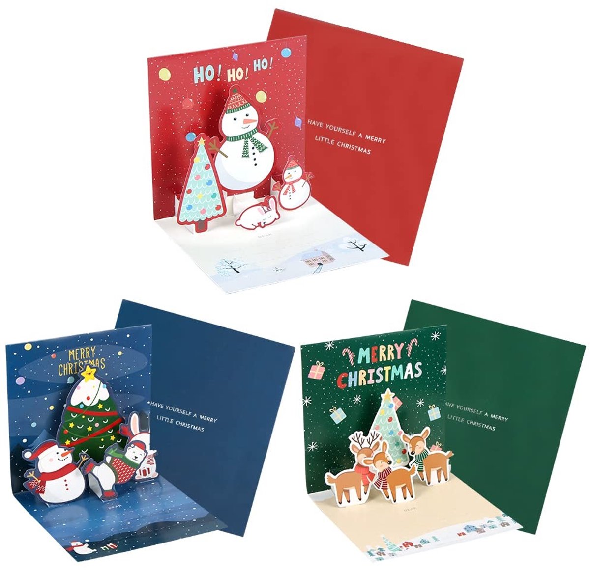 Solidchoice - Set van 3 3D Kerstkaarten met Envelop en Stickers