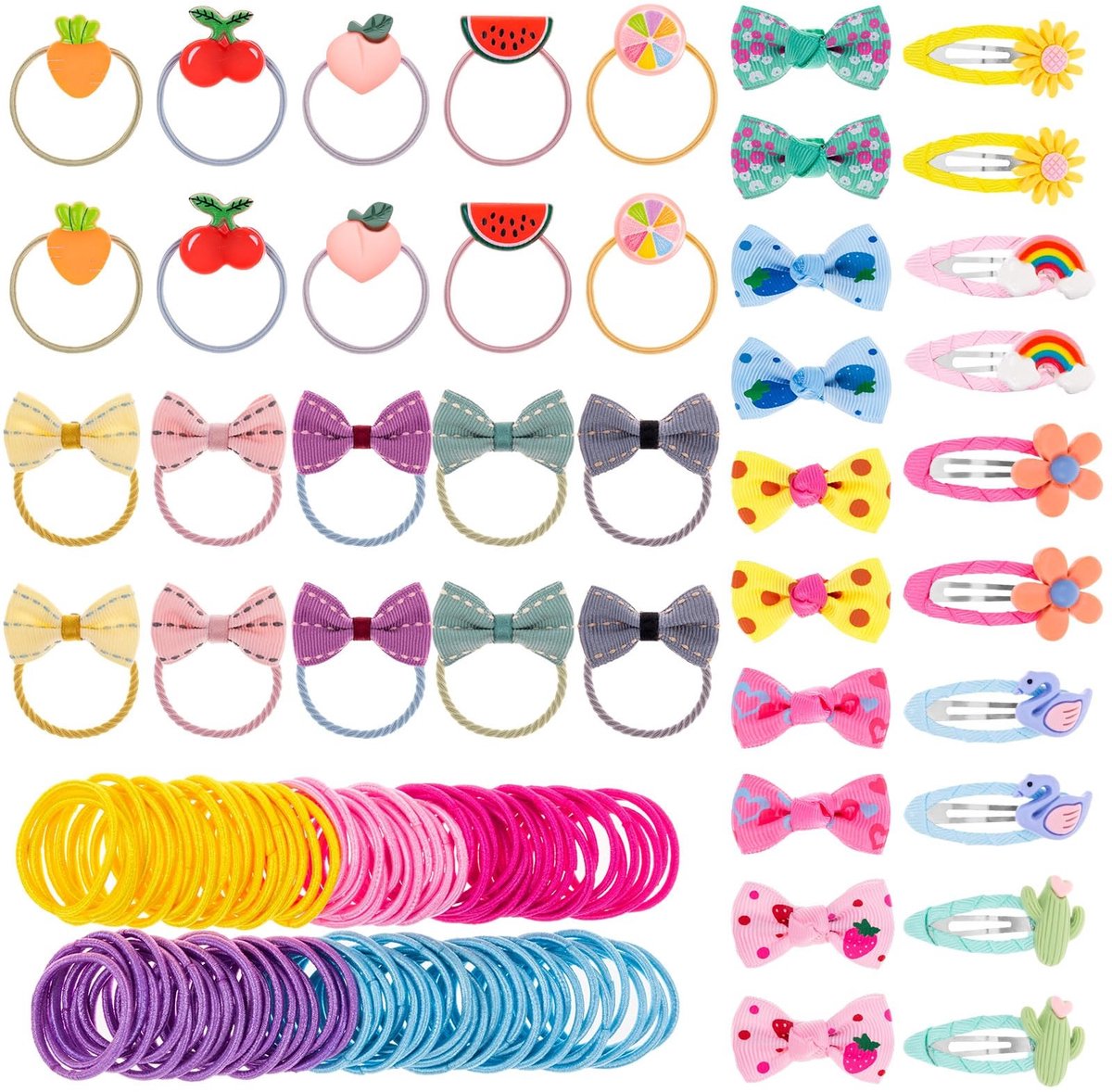 Solidchoice - Set van 140 Kinderen Haaraccessoires met Kleurige Haarbandjes