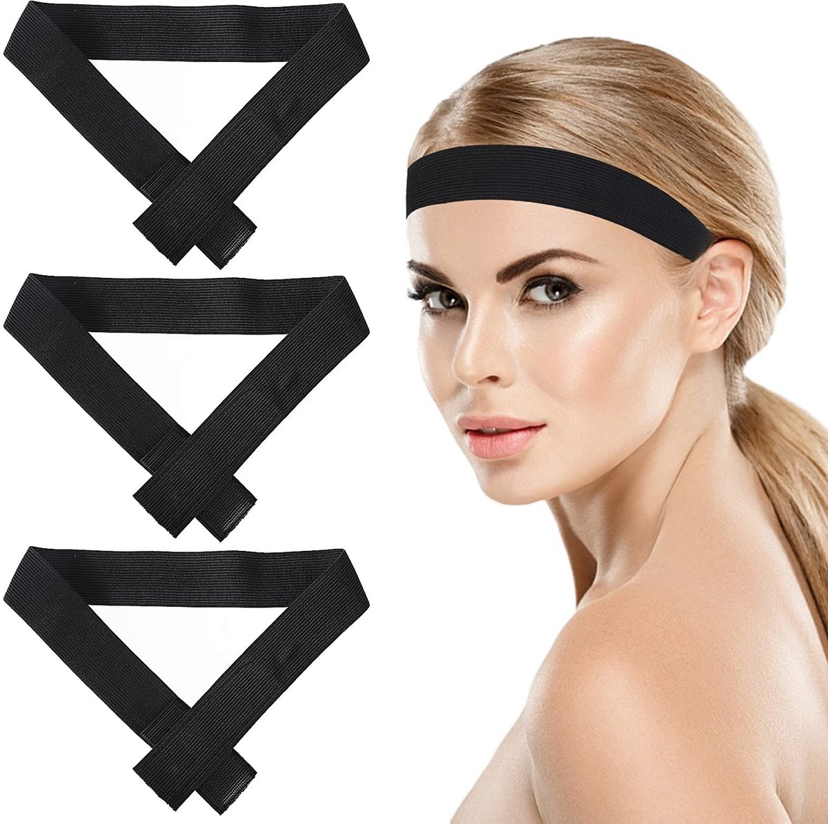 Solidchoice - Set van 3 Elastische Pruikbanden met Antislip