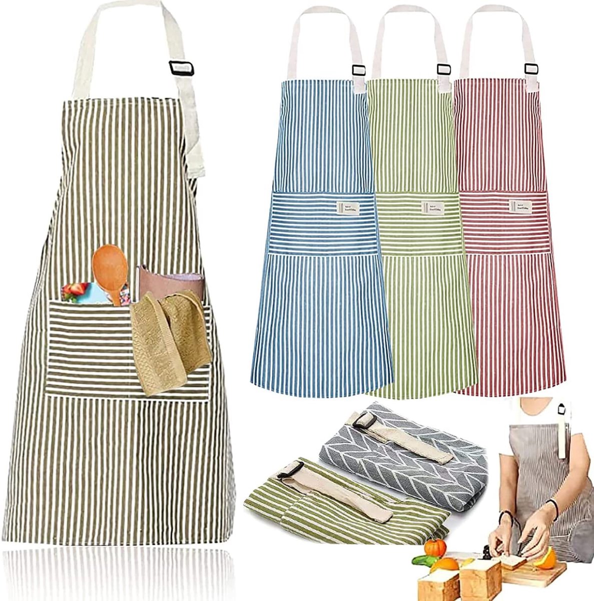 Solidchoice - 4-delige Katoenen Keuken Schort Set