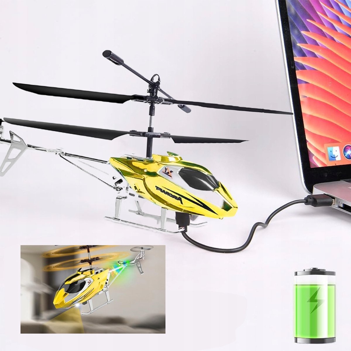 RC Vliegtuig - RC Helikopter - Afstandsbediening Helikopter Speelgoed - Binnen Mini Drone - met 3.5 Kanaal - 2,4GHz - 1 Druk Opstijgen & Hoogte Houden - LED Licht - Voor Beginners en Kinderen - Goud — cadeau in Spellen & Speelgoed - foto 7