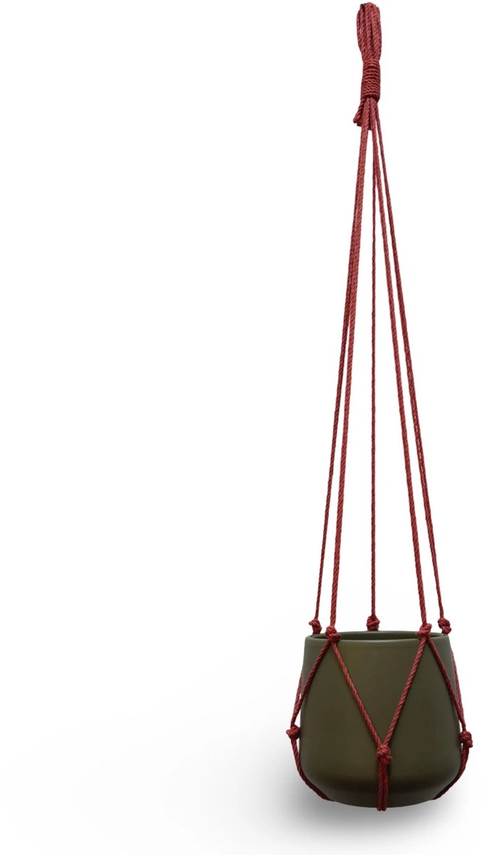 Plantenhanger Zonder Kwast - Kies Kleur en Lengte - Rood/Roestbruin - 90 cm lang - Katoenkoord - Geschikt voor Pot met Diameter t/m 20 cm - Handgemaakt in ons Macramé Atelier - Prijs per Stuk - Let op: Exclusief Pot - Inclusief Verzendkosten