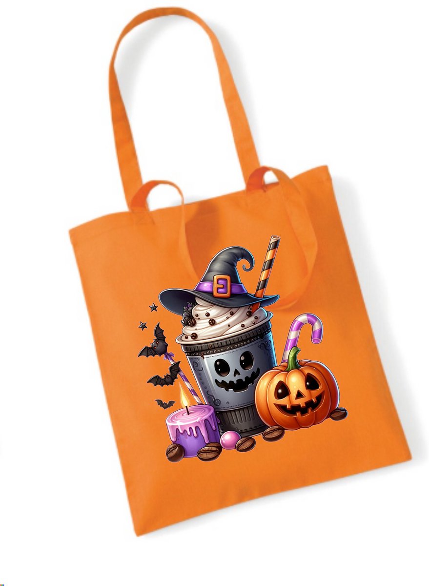 Oranje Halloween snoeptas-Koffie pompoen kaars Halloween snoep tas-Trick or treat- Halloween optocht snoep- Sint Maarten. snoep tas Halloween