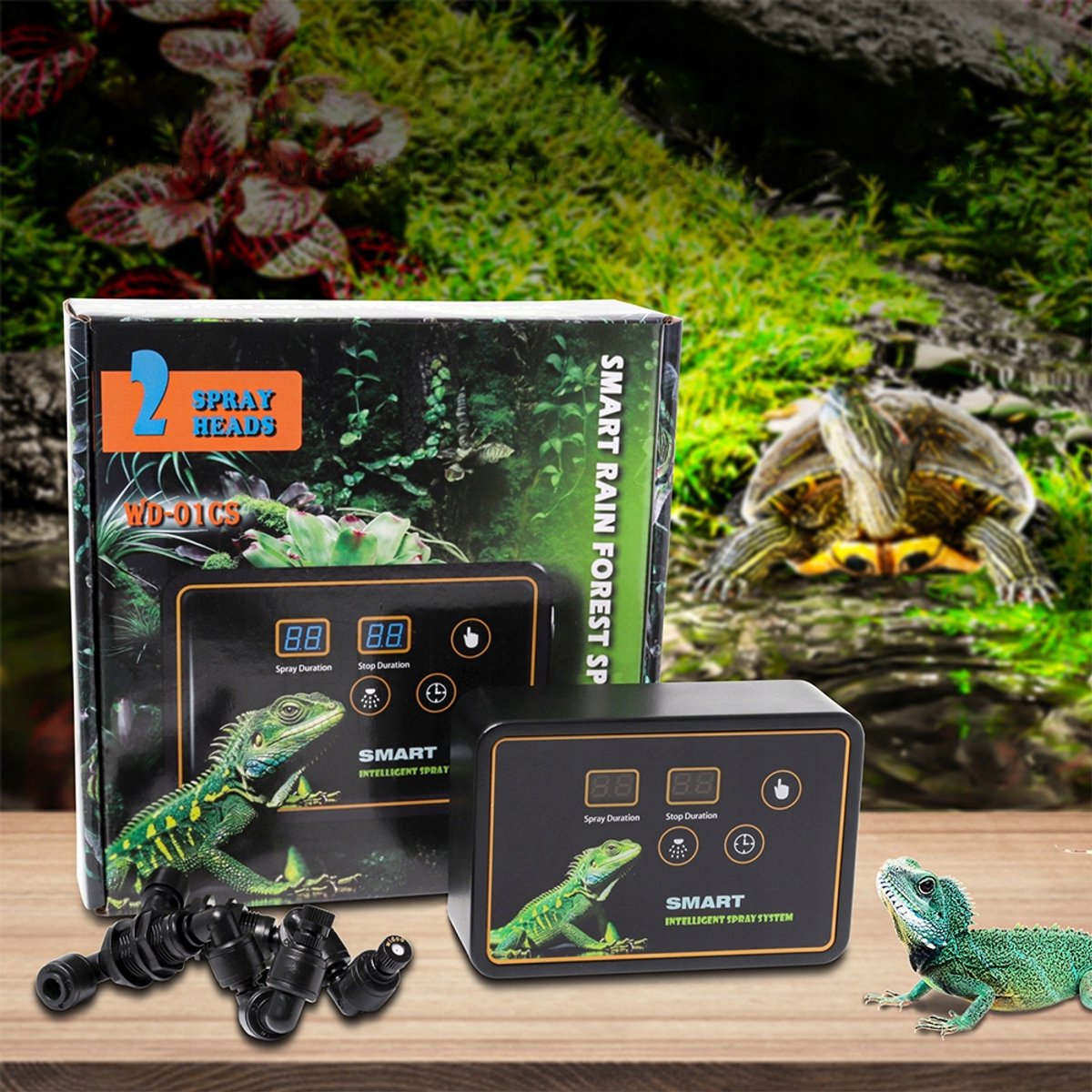 Terrarium Sproeisysteem - Intelligente Luchtbevochtiger voor Terrarium - Terrarium Bevochtiger - 360° Sproeiers & Timer & 5m Slang - Voor Reptielen & Amfibieën & Planten thumbnail 5