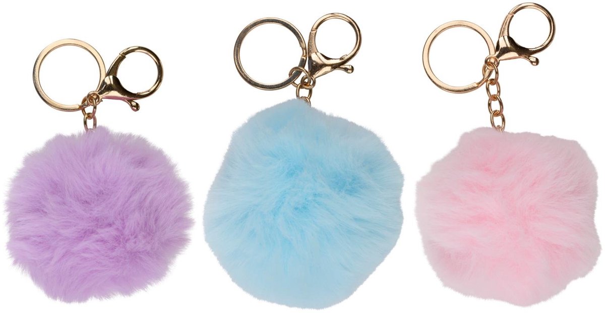 Eddy Toys Pompon Sleutelhanger Pastelkleurig - Fluffy Sleutelhanger voor Kinderen en Volwassenen - Pompom Sleutelhanger