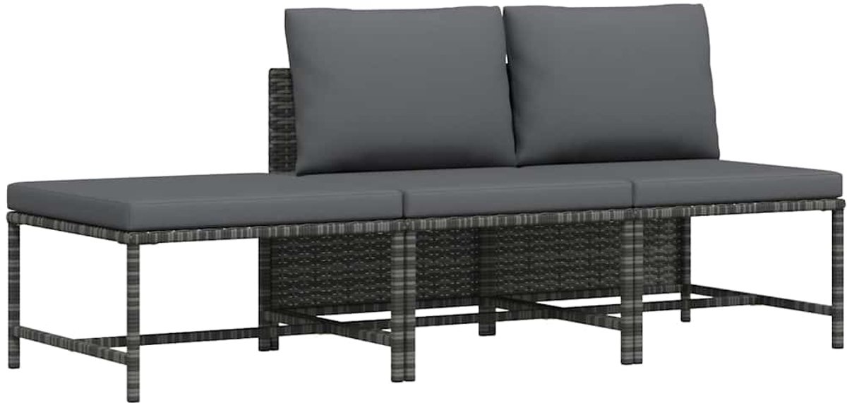 vidaXL 3-delige Loungeset met kussens poly rattan grijs