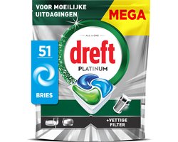 Dreft Platinum Vaatwastabletten - Krachtig Zelfs Bij Moeilijke Uitdagingen - Reinigt Vette Filters - 51 stuks