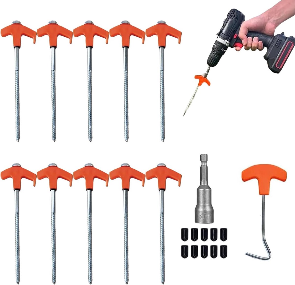 Draaibare Tentharingen - Oranje - 20 cm - Stalen Schroefdraad - Voor Camping en Outdoor