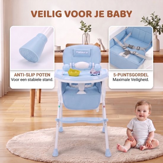 Twinky® Kinderstoel - 2-in-1 Kinderwagen Set - Blauw - Inklapbare Eetstoel & Baby Wagentje en Babystoel Voor Aan Tafel - Kinderzetel, Peuterstoeltje en Meegroeistoel in 1 van Twinky — afbeelding 4