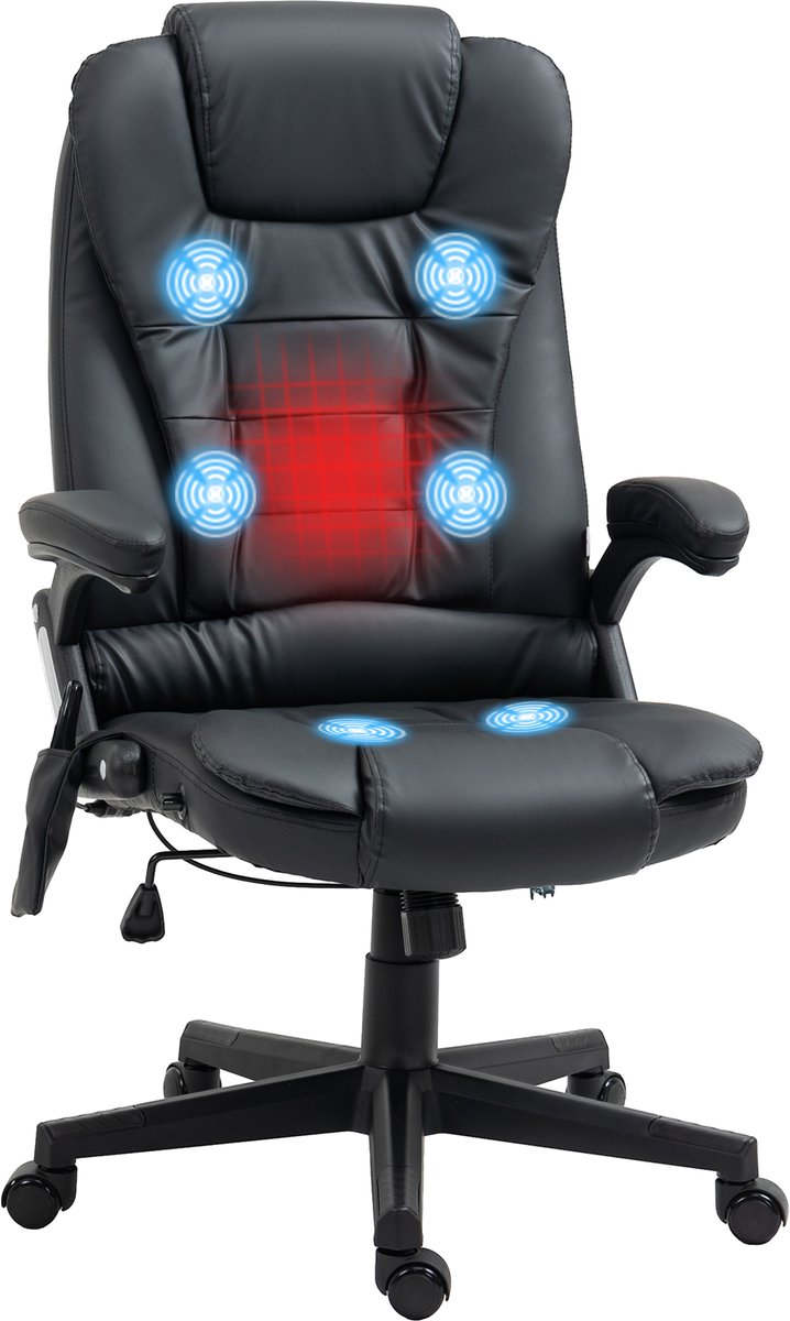 Verwarmde massagestoel - ergonomische bureaustoel - verstelbare rugleuning, in hoogte verstelbaar -lendensteun en voetsteun - zwart