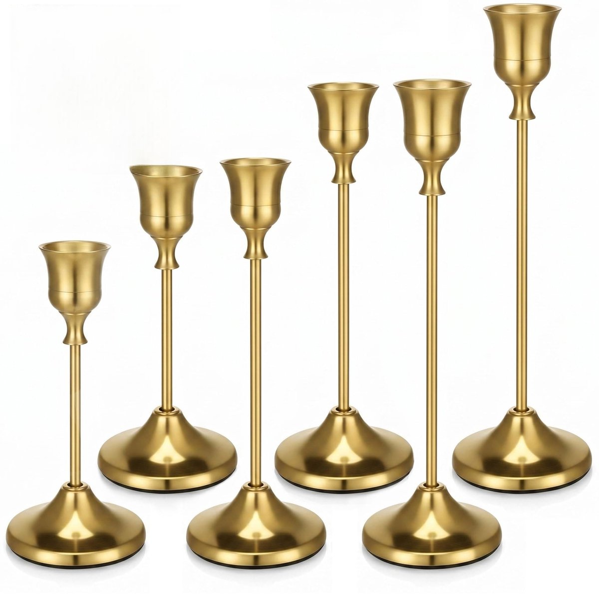 Solidchoice - 6 Stuks Messing Gouden Kandelaars - Retro Kandelaar Set voor Decoratie
