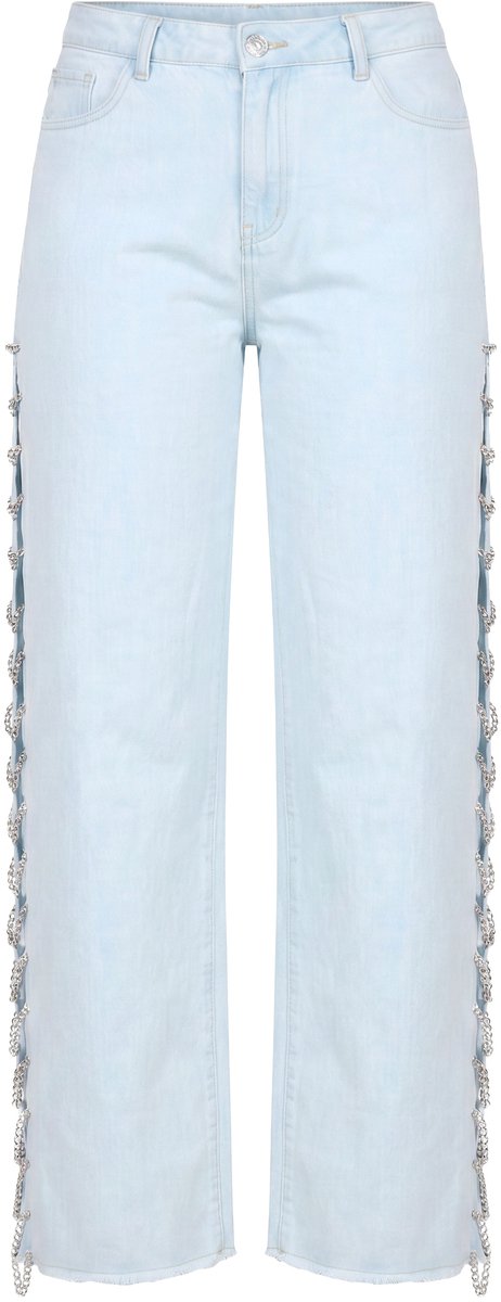 Ulla Popken - Dames - Jeans Mary wijde pijpen sierkettingen - Licht blauw denim - Maat 44