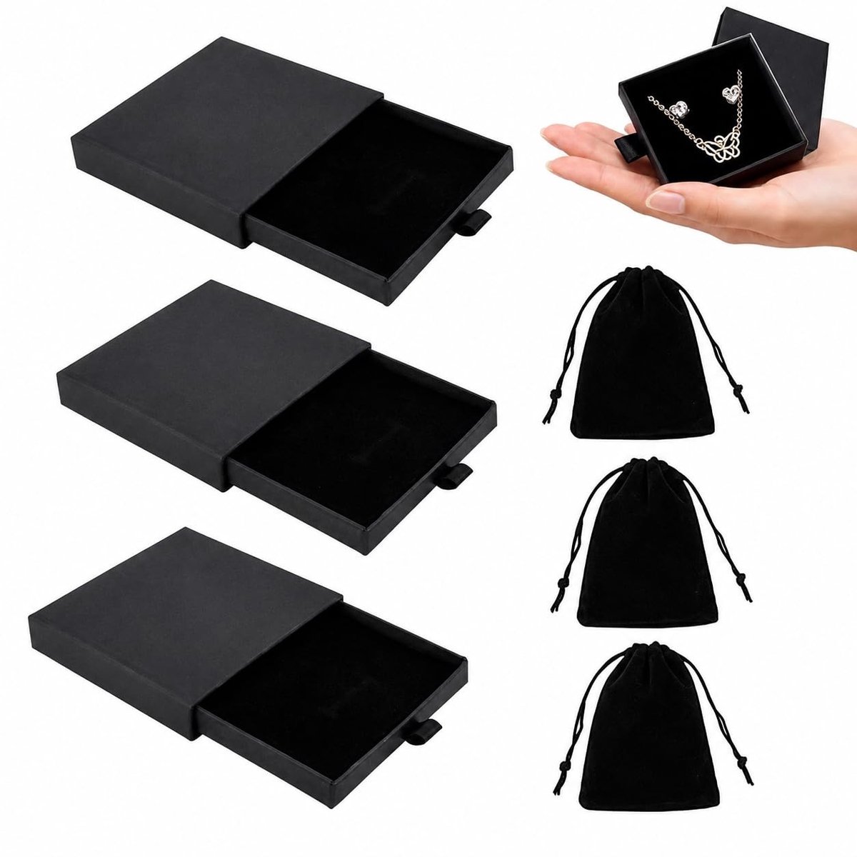 Solidchoice - Set van 3 Sieraden Geschenkdozen met Soft Storage Bags