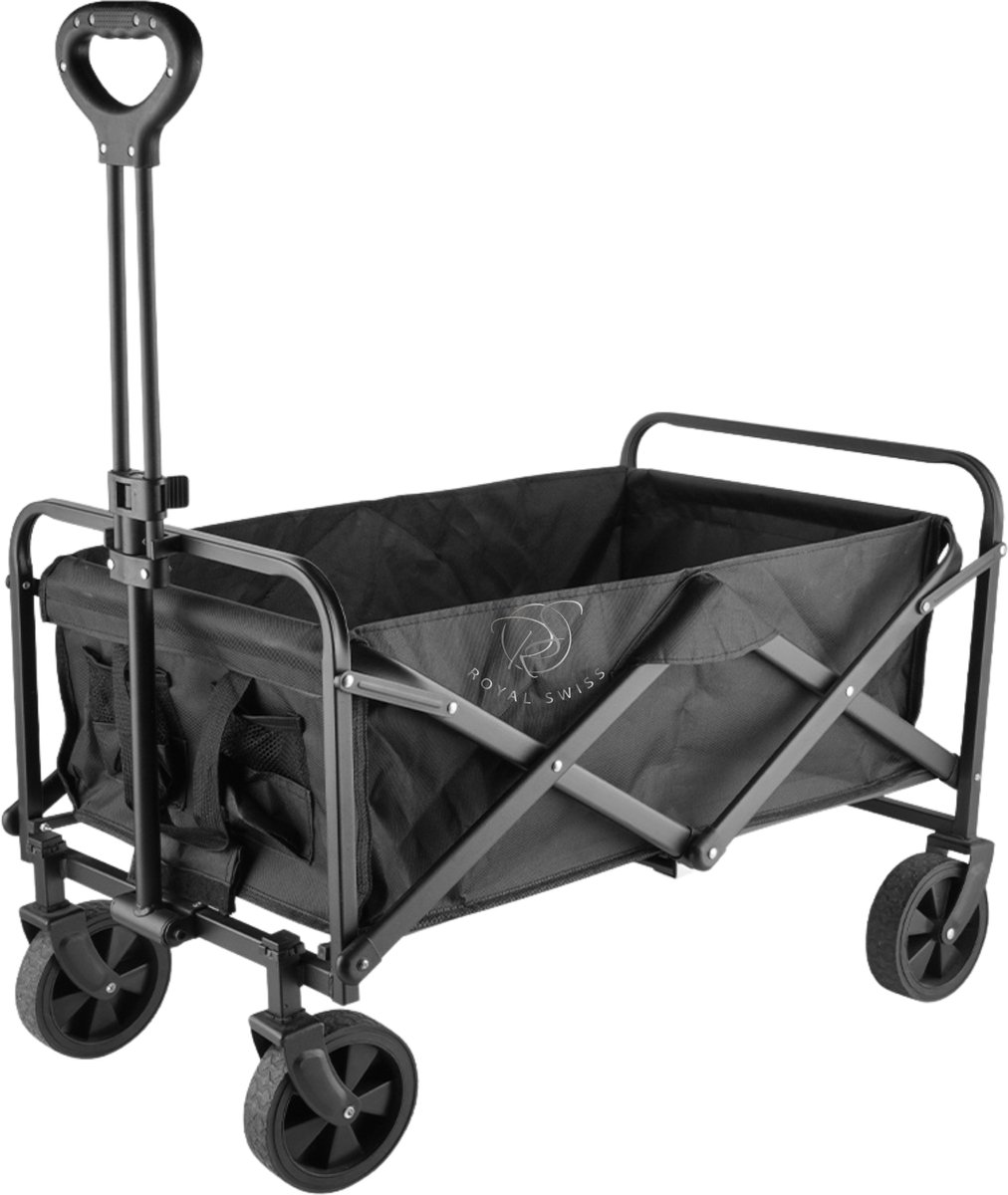 Royal Swiss® Bolderkar XL – Opvouwbaar – Bolderwagen met Draaibare Wielen – Verstelbare Trekstang – Inklapbare Camping Trolley – Zwart