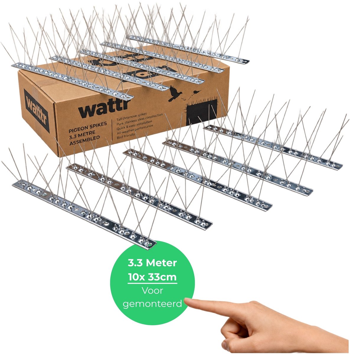 Wattr Duivenpinnen RVS - 3,3 meter - Voorgemonteerd