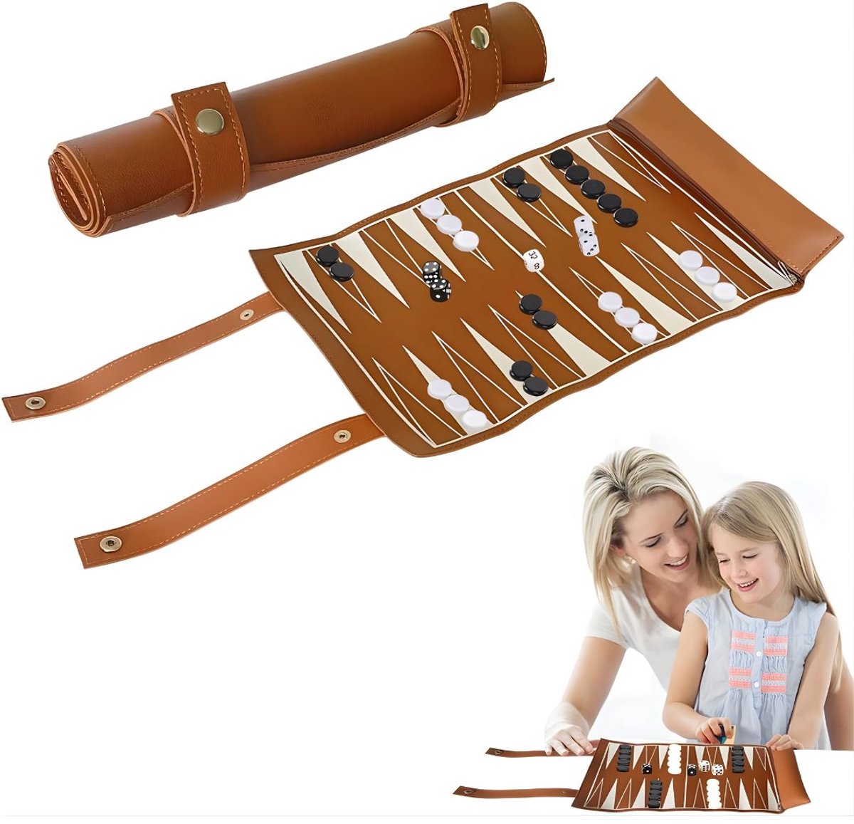 KIRA®Backgammon - Groot Handgemaakt Bordspel - Backgammon Koffer Hout - Bruin - 36cm x 26cm x 1cm