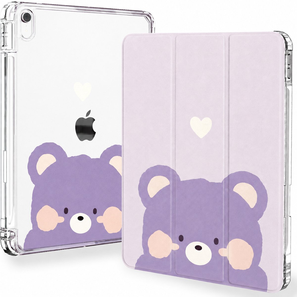 Sounix Tablet hoes geschikt voor Apple iPad 11 (2025) A16 / Apple iPad 10.9 (2022) - Hoesje met Pencil Houder Uitsparing - Hartvormige teddybeer