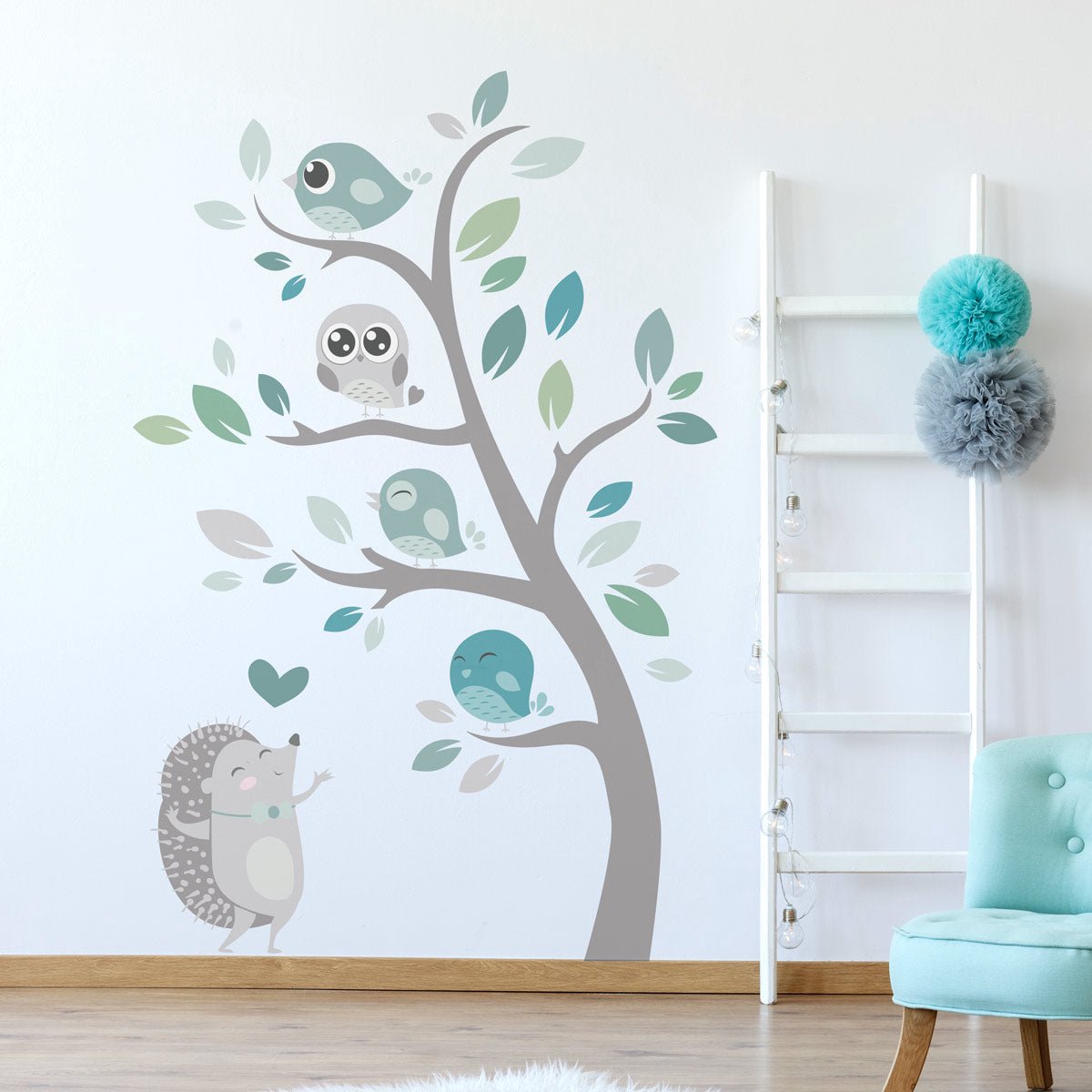 Ambiance Sticker Muurstickers - Egel en vogels in de natuur - Zelfklevende stickers - 120x90cm Multi color
