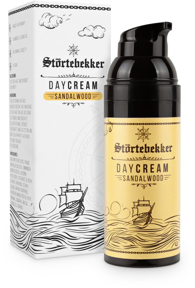 Störtebekker® Premium Dagcrème Sandelhout - Day Cream met Amandelolie & Jojobaolie tegen Irritaties - Heerlijke Sandelhout Geur - Cadeau voor Mannen - 50ml - Made in Germany