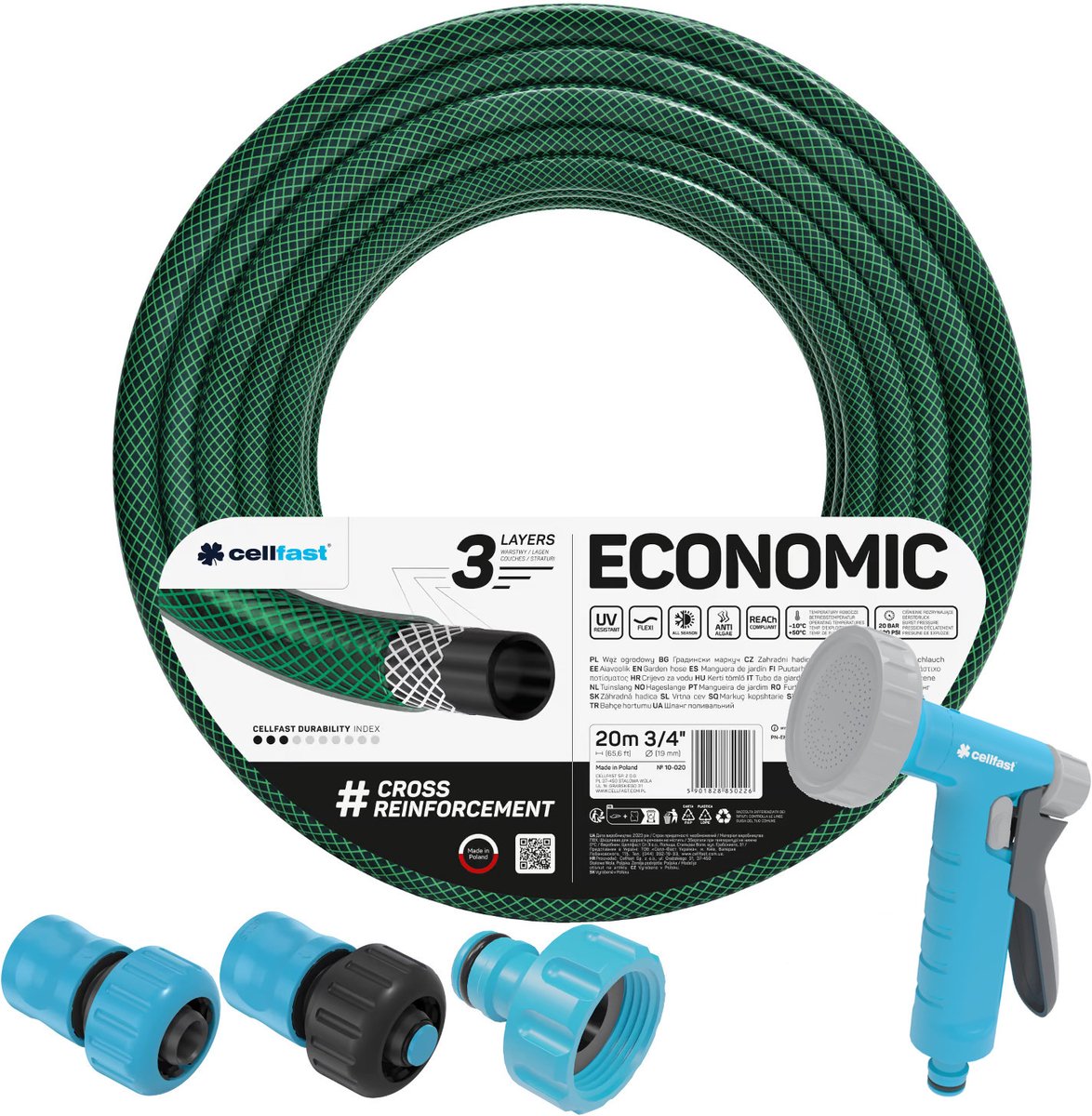 Cellfast Economic tuinslang 3/4'' 20 m met pistoolsproeier en afsluitkoppeling