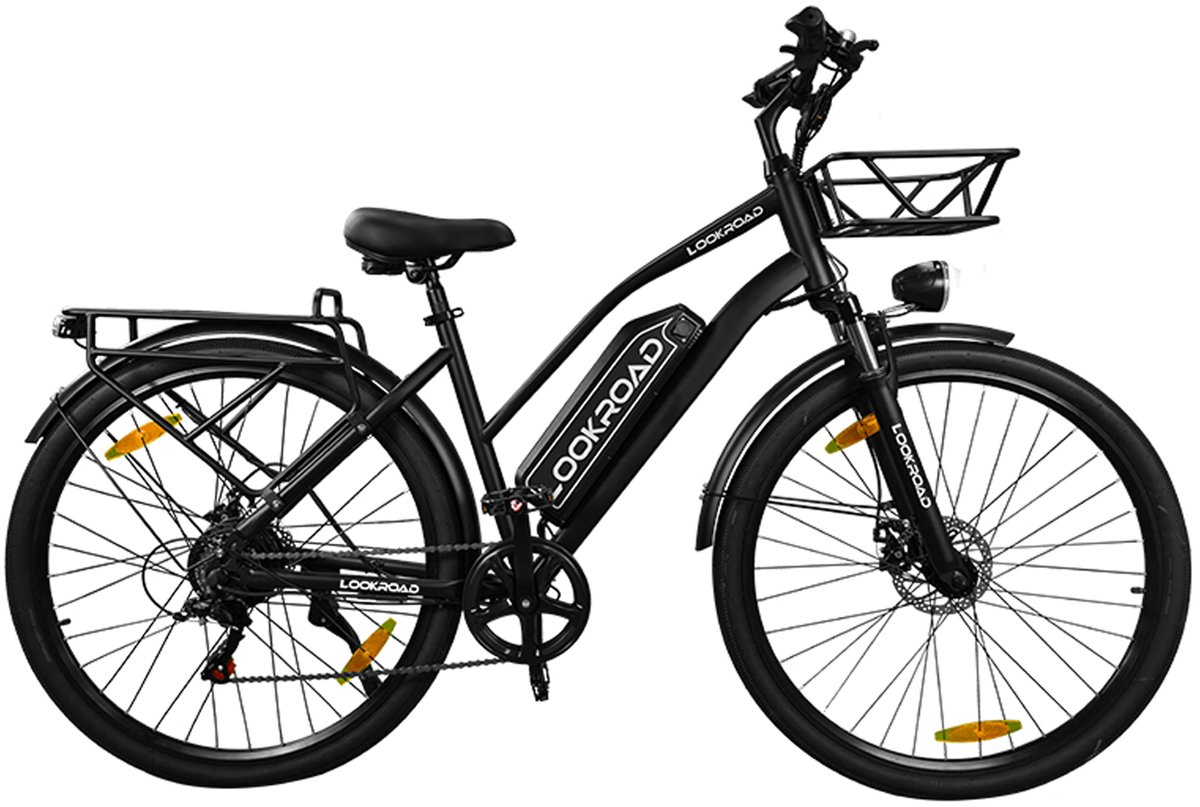 Lookroad Elektrische Fiets - 28 Inch E-Bike - 36V 18Ah Accu (Actieradius tot 120 km) - Met Voorvorkvering & Mechanische Schijfremmen - Stadsfiets Heren/Dames