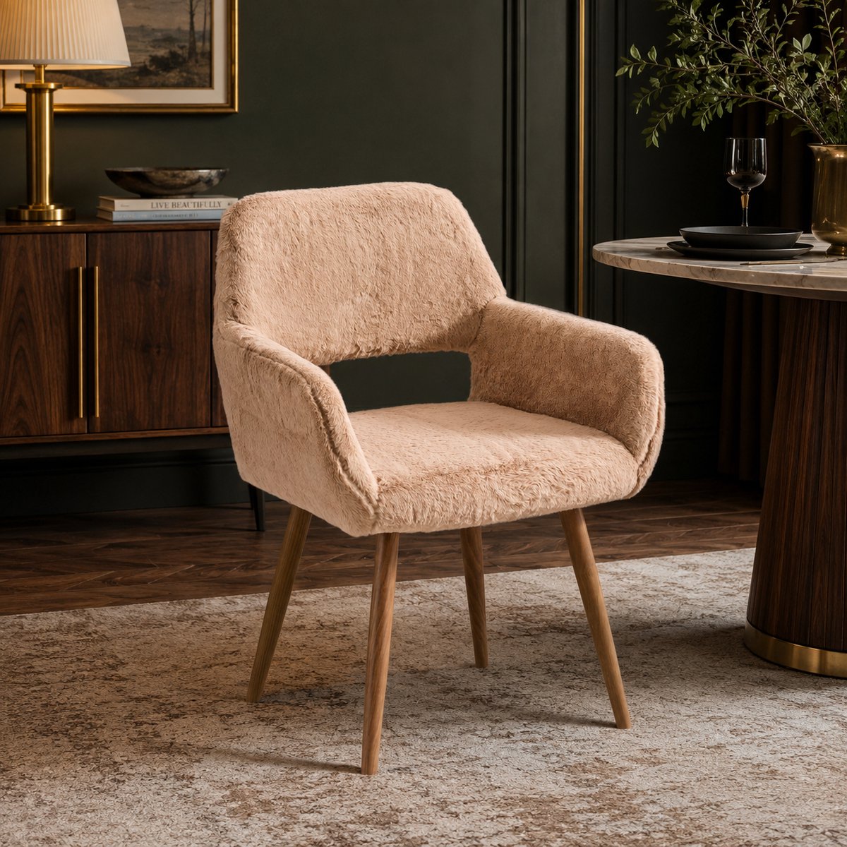 Eetkamerstoelen - Eetkamerstoel - Eettafelstoel - Eetkamerstoelen - Gestoffeerde eetkamerstoel - Met rugleuning - Stof - Middeleeuwse stijl - Kamel