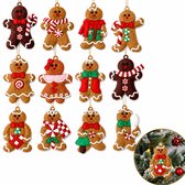 Décoration de Noël Bonshommes en Pain d'Épices - 12 Pièces - Ornements Gingerbread - Suspensions de Noël Figurines de Biscuits - Décoration de Sapin de Noël - Décoration de Noël pour l'Intérieur - Brun