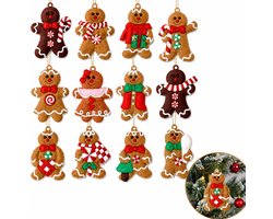 Koekemannetjes Kerstversiering - 12 Stuks - Gingerbread Ornamenten - Kersthangers Peperkoek Figuren - Kerstboomversiering - Kerstdecoratie voor Binnen - Bruin
