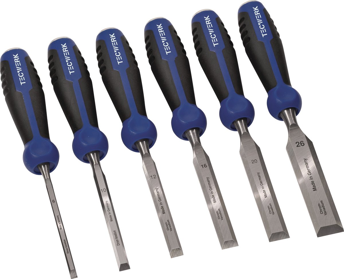 Steekbeitelset 6,10,12,16,20,26mm 2-K Heft.m.Slagknop 6-dlg.Krt.TECWERK