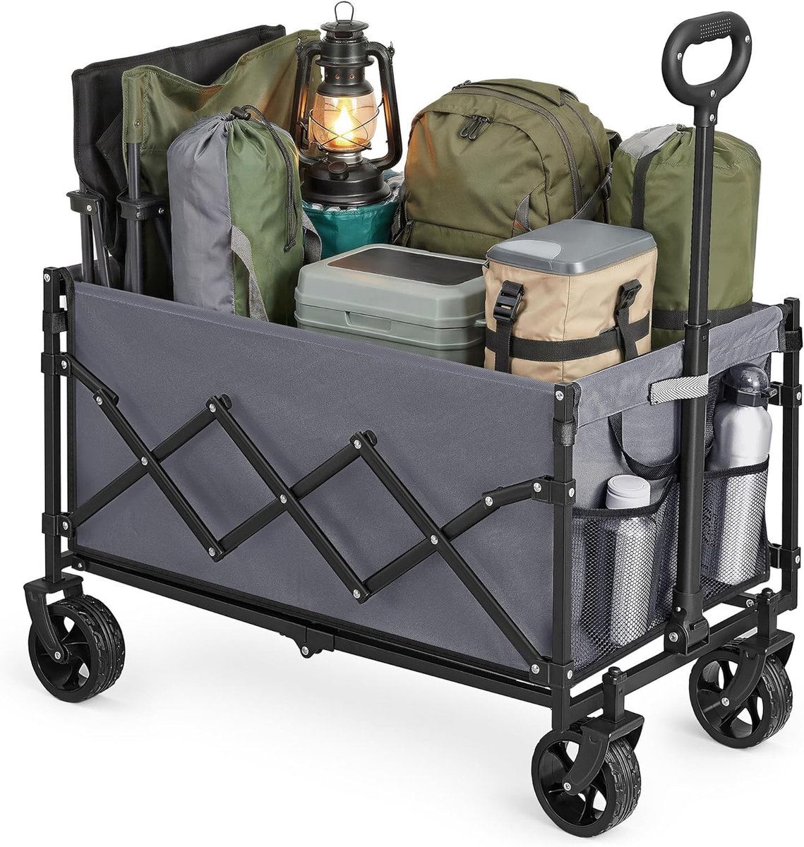 SONGMICS Kleine handwagen, opvouwbaar, tuinwagen, compact, met handgreep | Met 4 versterkte wielen, waarvan 2 universele wielen, tot 150 kg belastbaar, 150 l