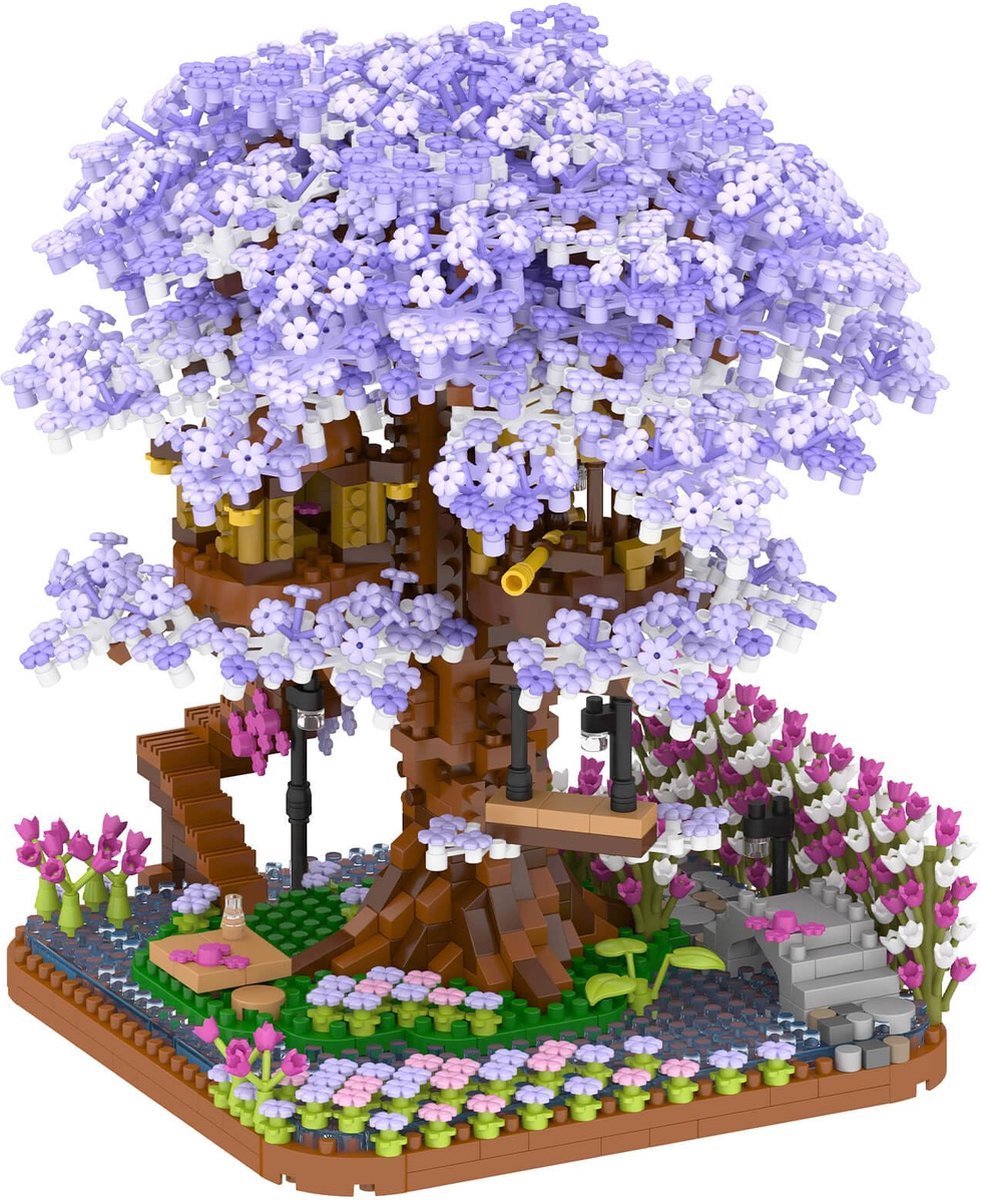 Bouwstenen speelgoed-Bouwset kersenbloesem bonsaiboom-2200 stuks microstenen verzamelbare creatieve geschenken-voor Volwassenen Meisjes Jongens 14+-Kersenbloesem Boomhut