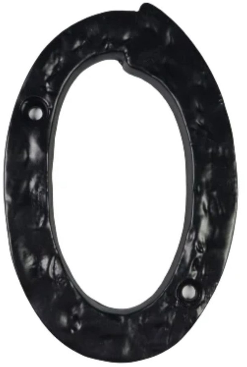 Huisnummer 0 gietijzer 10cm x 6.5cm met schroeven - Landelijk deurbeslag zwart
