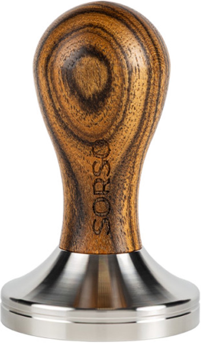 SORSO Barista tamper, roestvrij staal, met houten handvat, 57 mm – Bruin