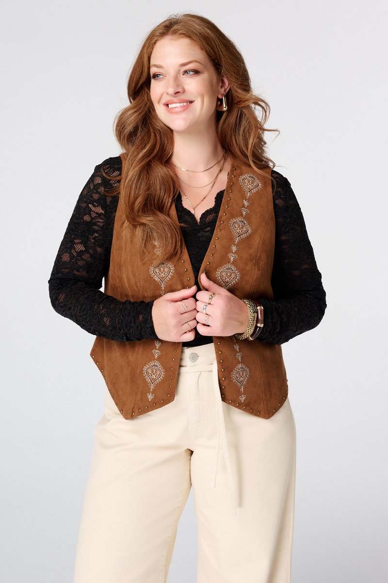 MS Mode Gilet Gilet met embroidery en studs