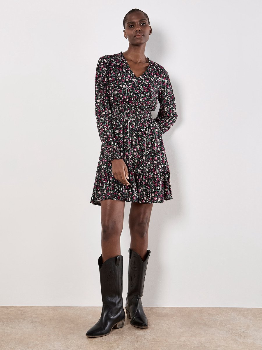 Mini-jurk met kleine bloemenprint en glans