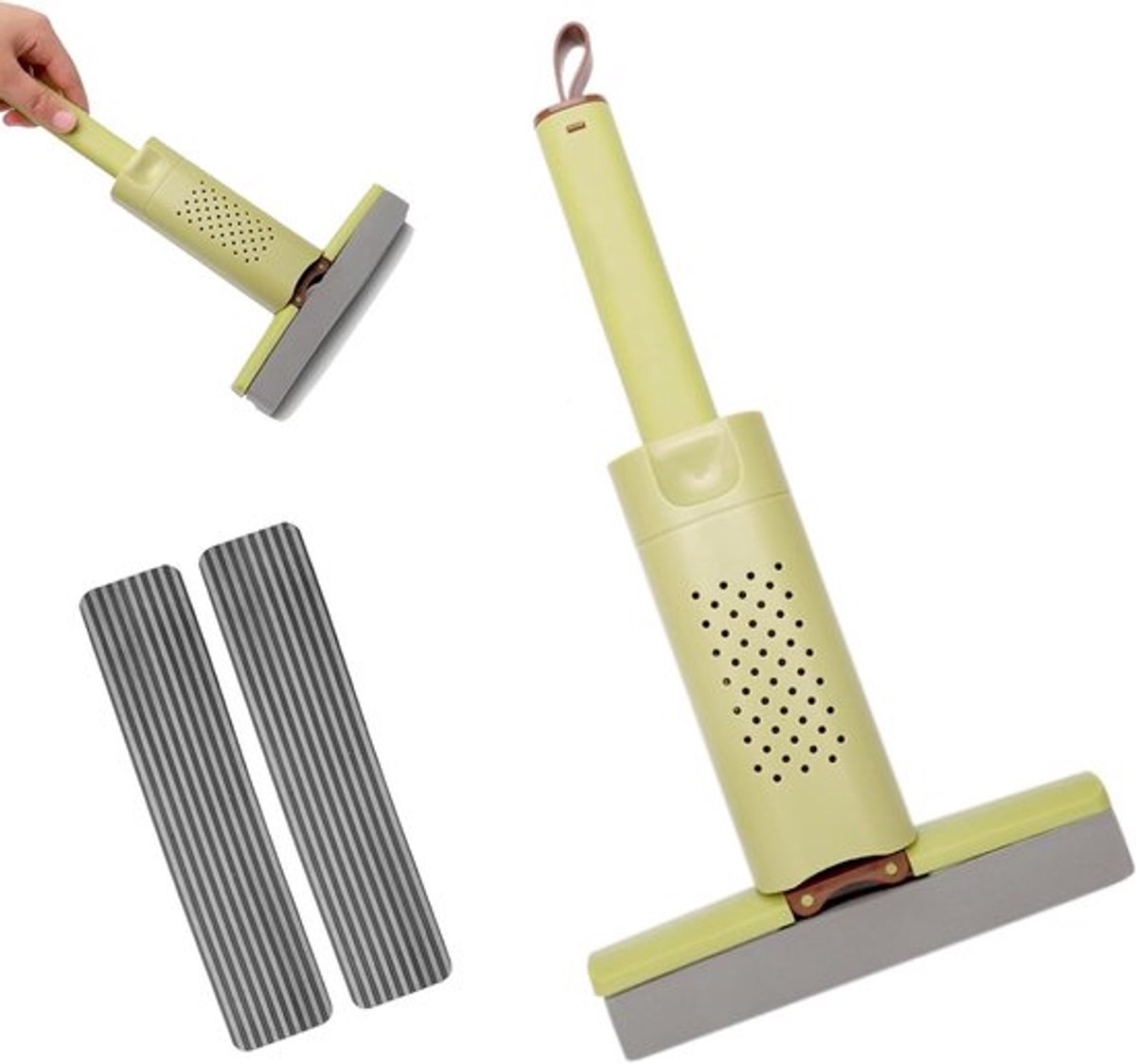 Compacte mini mop met 2 vervangbare heads, krachtige sponsmop voor keuken, badkamer en kleine ruimtes, ideaal voor tegels en efficiënt schoonmaken