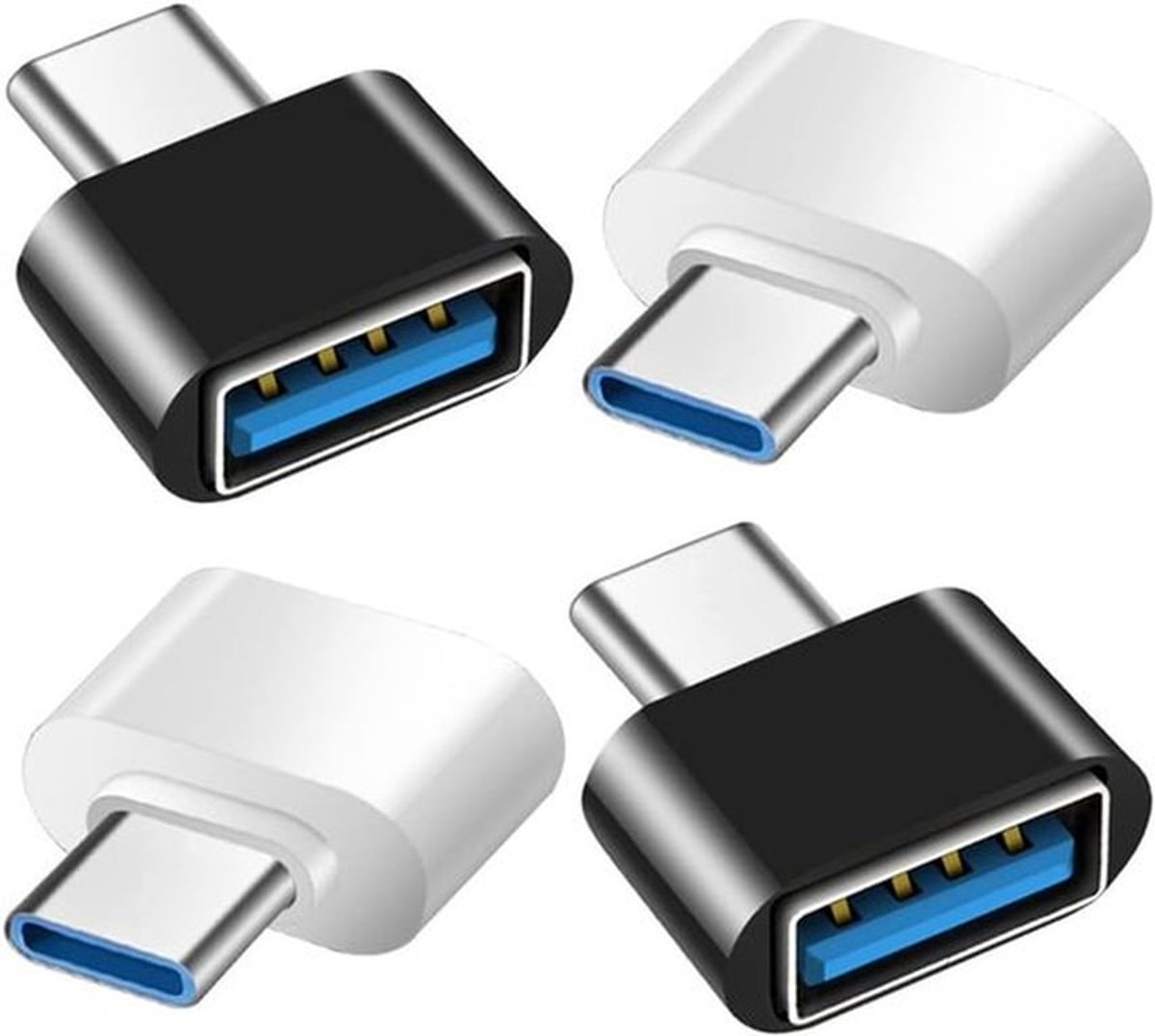USB C naar USB Adapter Set van 4 Stuks, OTG Adapter voor Type-C Telefoons en Tablets, Compatibel met MacBook, iPhone en Samsung Galaxy Smartphones