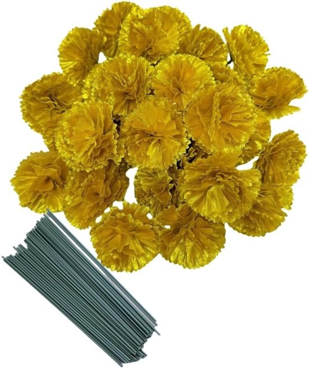 Set van 50 Kunstmatige Zijde Anjer Bloemkoppen met Staal, Perfect voor Vaas Versieringen, Diwali Decoratie en Kransen, 2 Inch Bloemblaadjes met 20cm Staal