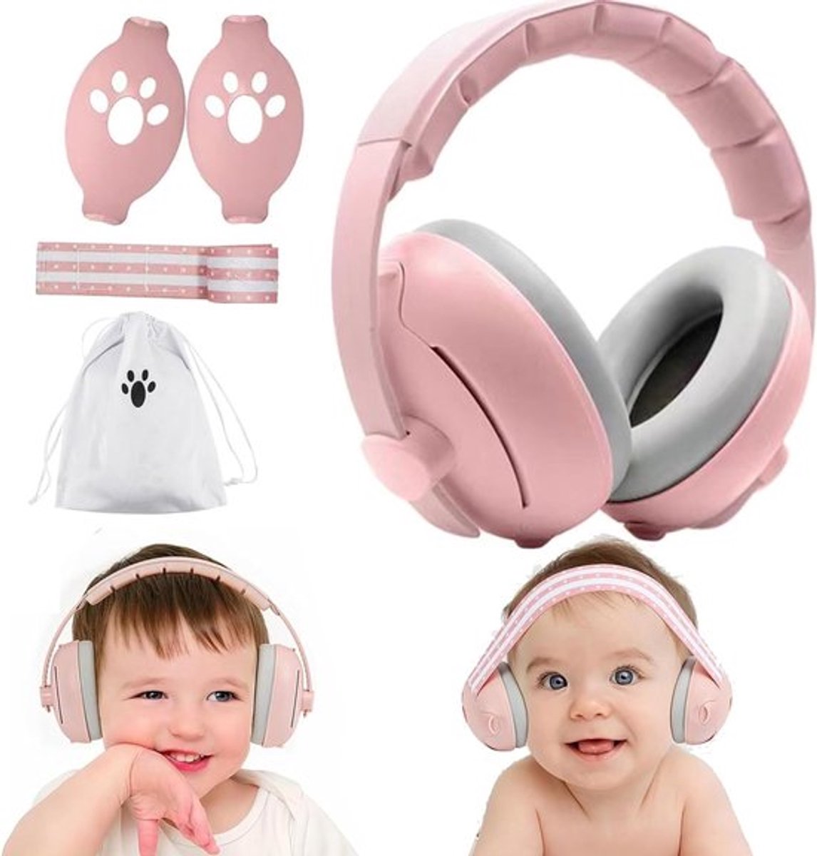 Veilige Oorkappen voor Baby's en Peuters tot 4 Jaar, 2-in-1 Geluidsreductie Oorkappen met Verstelbare Band, Comfortabele Oorkappen voor Gehoorbescherming en Geluidsisolatie