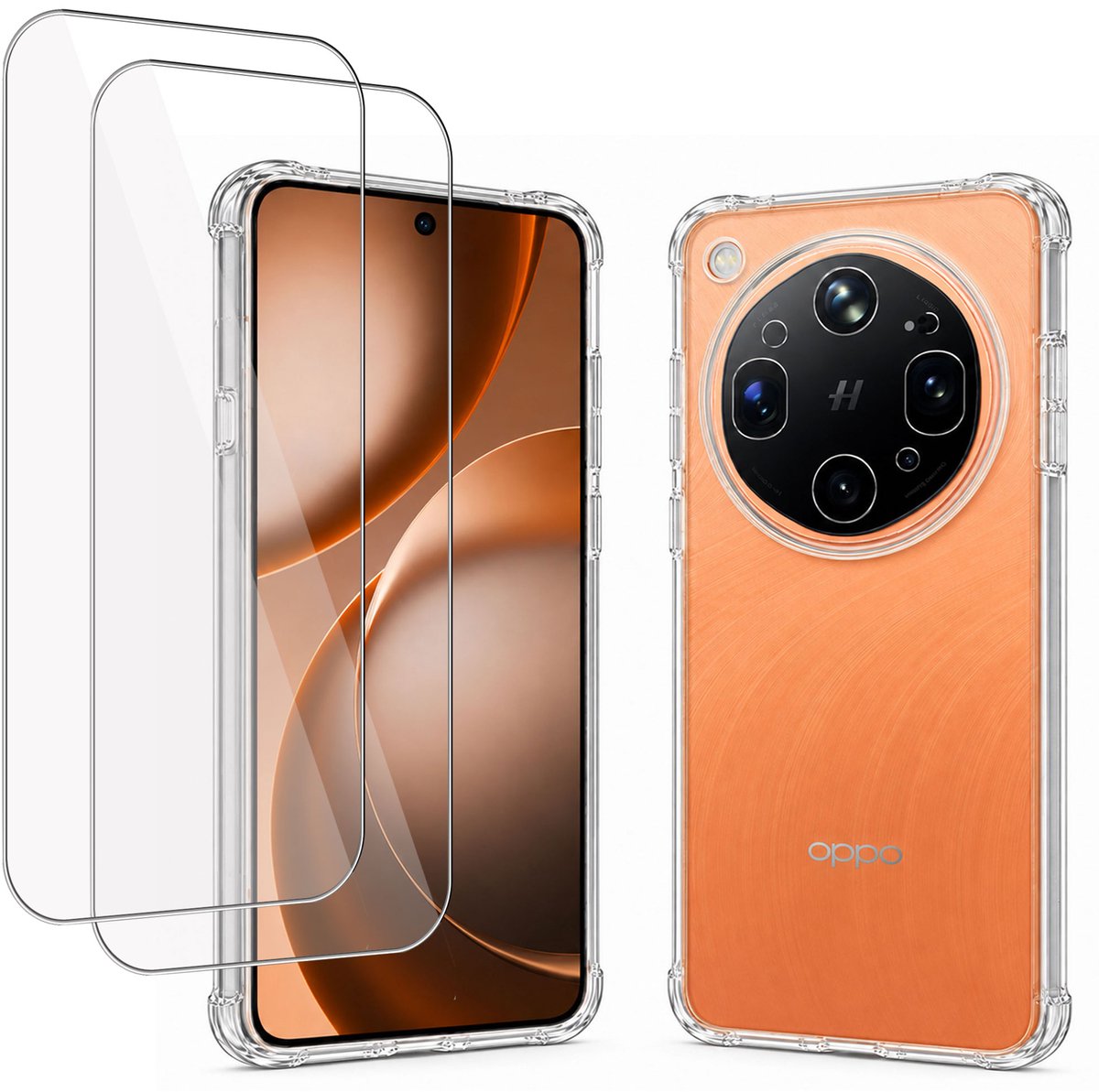 2x Hoesje met screenprotector geschikt voor OPPO Find X9 Ultra - Luchtkussens - Siliconen Hoes - Gehard Glas - Transparant - geschikt voor OPPO Find X9 Ultra