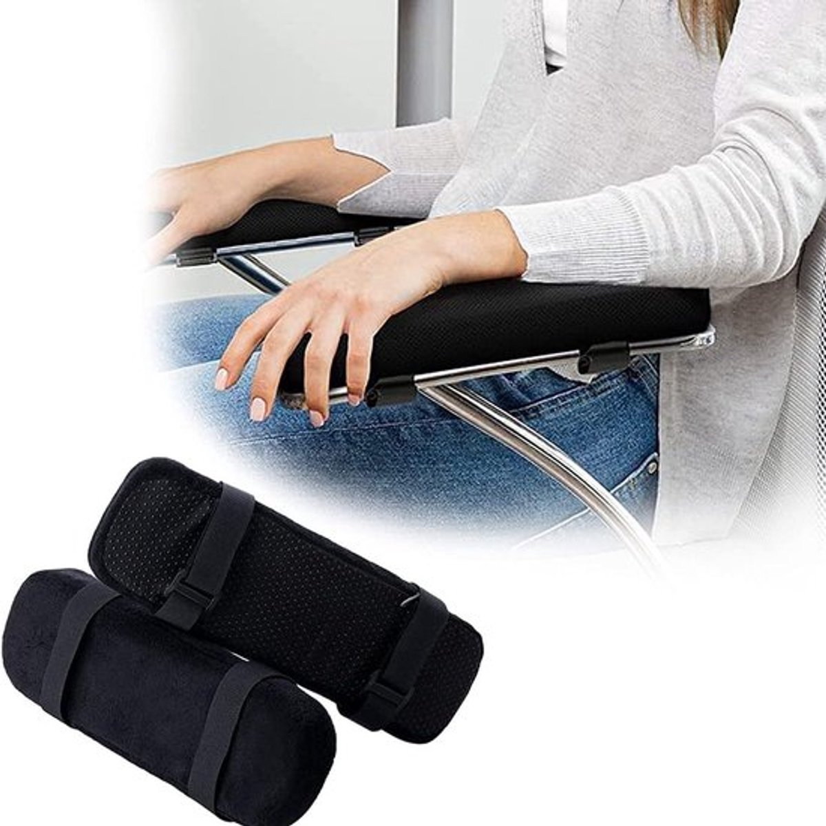 Ergonomische Armsteunen voor Kantoor- en Gamingstoelen, Set van 2, Zwart, Comfortabel en Antislip, 23.5 x 7.5 x 3 cm