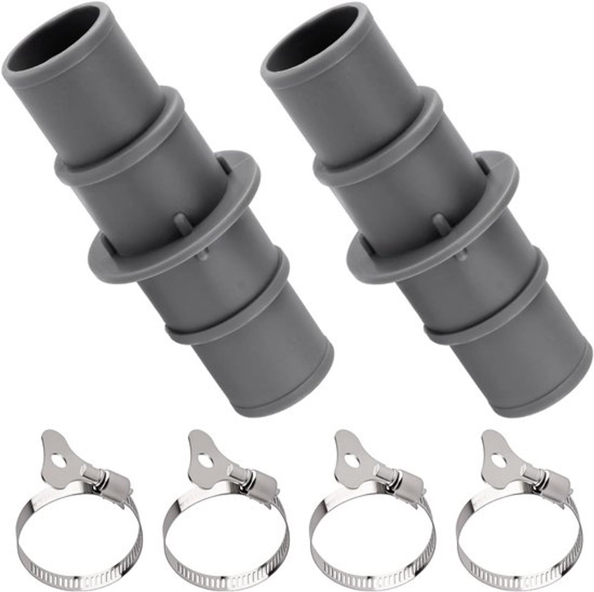 2Pc Zwembad Slangadapters, 1-1/4" of 1-1/2" ABS Materiaal, Slangconnector voor Zwembadstofzuiger met RVS Klemmen en Filteraccessoires