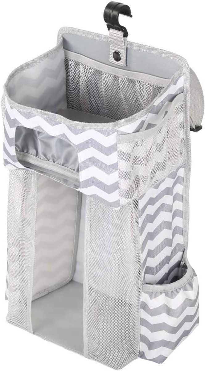 Diaper Organizers for Baby Crib Hanging Diaper Stackers on Kids Cot Toy Nursing Bottle Storage Bag (Grey Stripes) - ShopVlot