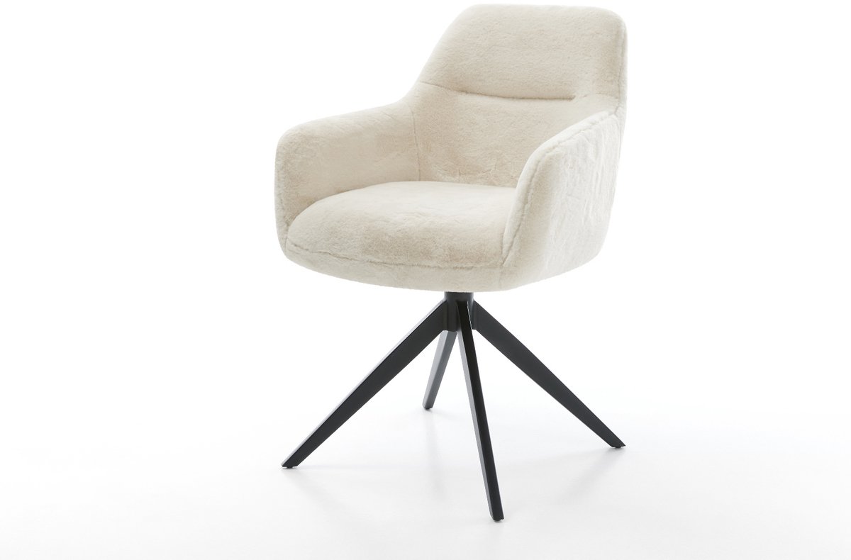 Eetkamerstoel Pejo-Flex kruisframe breed zwart pluchen crème-wit 360° draaibaar rocker-functie pocketveer kern