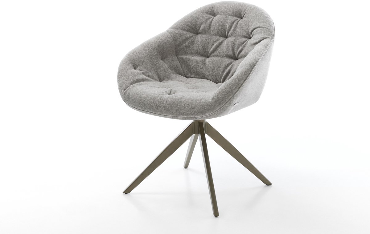 Eetkamerstoel Gaio-Flex kruisframe breed afwerking met titanium zachte stof met structuur grijs 360° draaibaar rocker-functie
