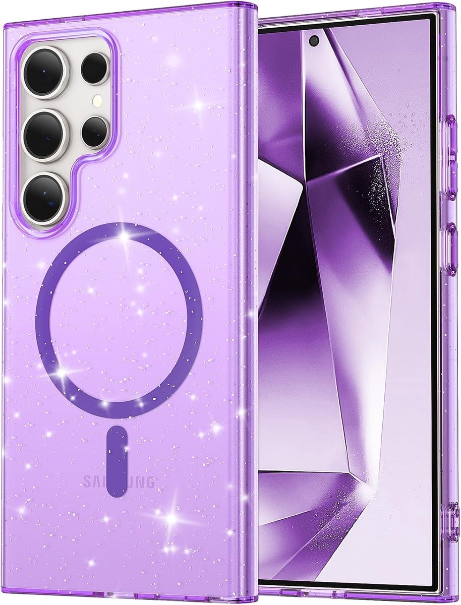 Magnetische telefoonhoes voor Samsung Galaxy S Ultra, glitter TPU anti-vingerafdruk, stootvaste beschermhoes met - ShopVlot