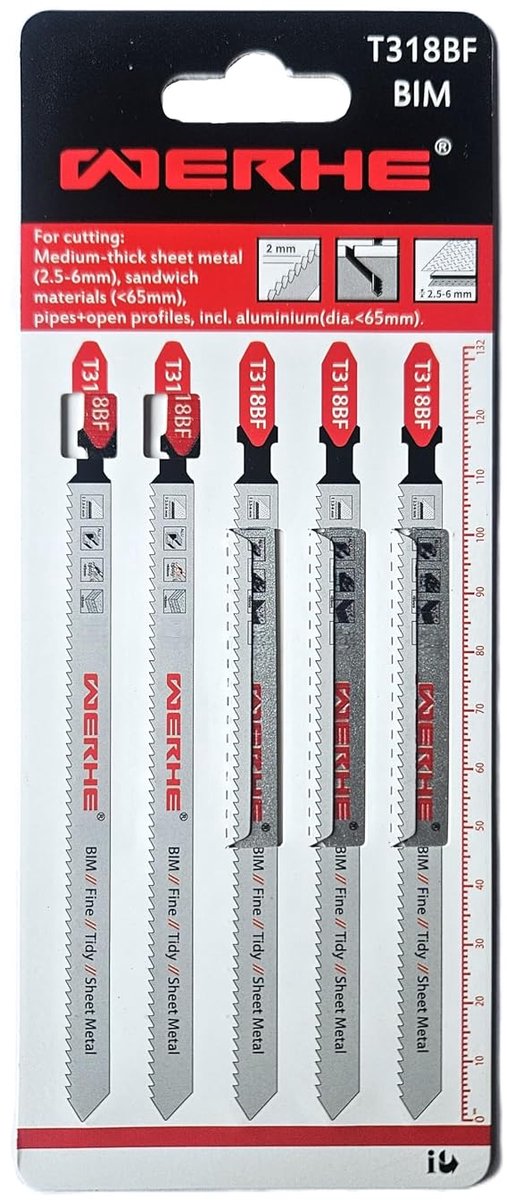 WERHE Jigsaw Blades T318BF, 5 Pieces, Bi-Metal, T-Shank, 0.3-6 mm - ShopVlot