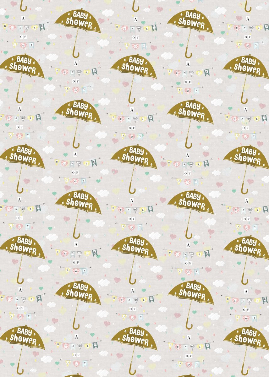 Party Angels 2 vellen + 2 cadeaulabels babyshower, uniseks, gouden paraplu, inpakpapier, nieuwe babyaankomst - ShopVlot