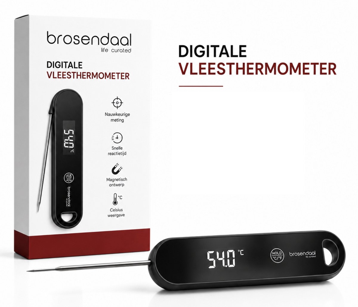 Brosendaal Vleesthermometer - BBQ Thermometer - Kernthermometer - Keukenthermometer - Meting in 3 sec en Extreem nauwkeurig - Zwart