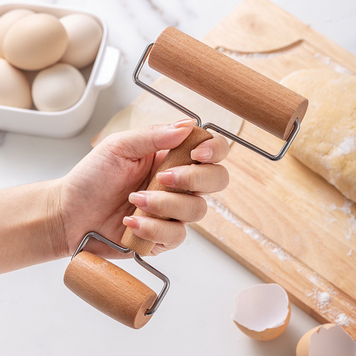 1 stuk - Twee-kop rollen paderstaaf - massief houten paderstaaf - huishoudelijke rollen - meel staven - handheld paderstaaf - bakken keukengereedschap - houten kleur